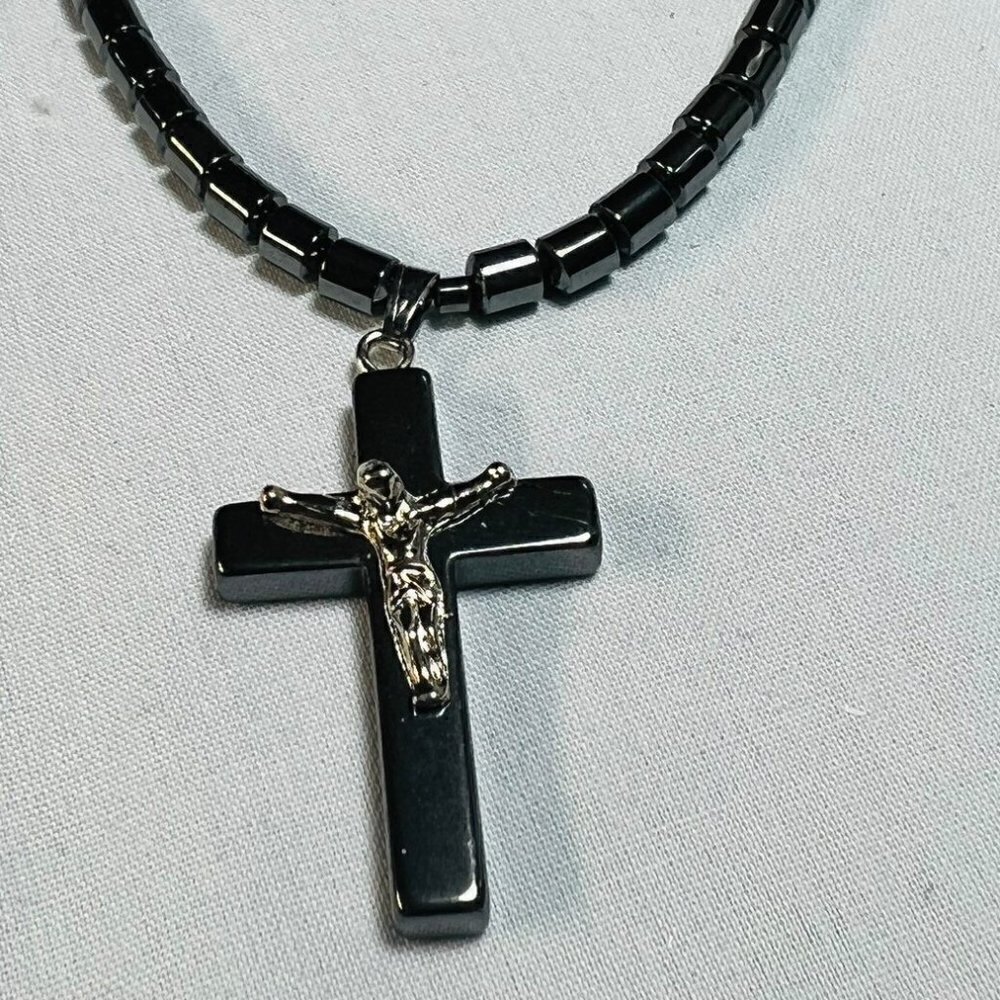 Hematite Cross Pendant Necklace